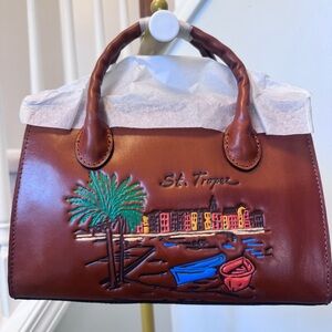 NEW! Patricia Nash Brown Satchel with Colorful Embossed Design